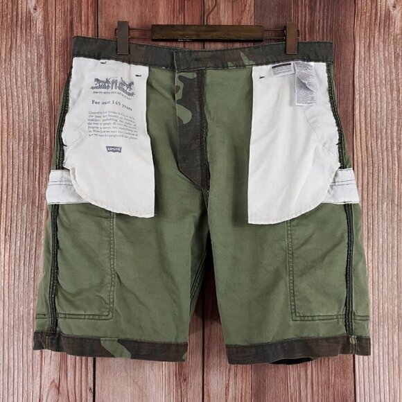 *Flaw* Levis Mens 36 Woodland Camouflage Camo Cargo Shorts Heavy Canvas Cotton - Picture 5 of 15